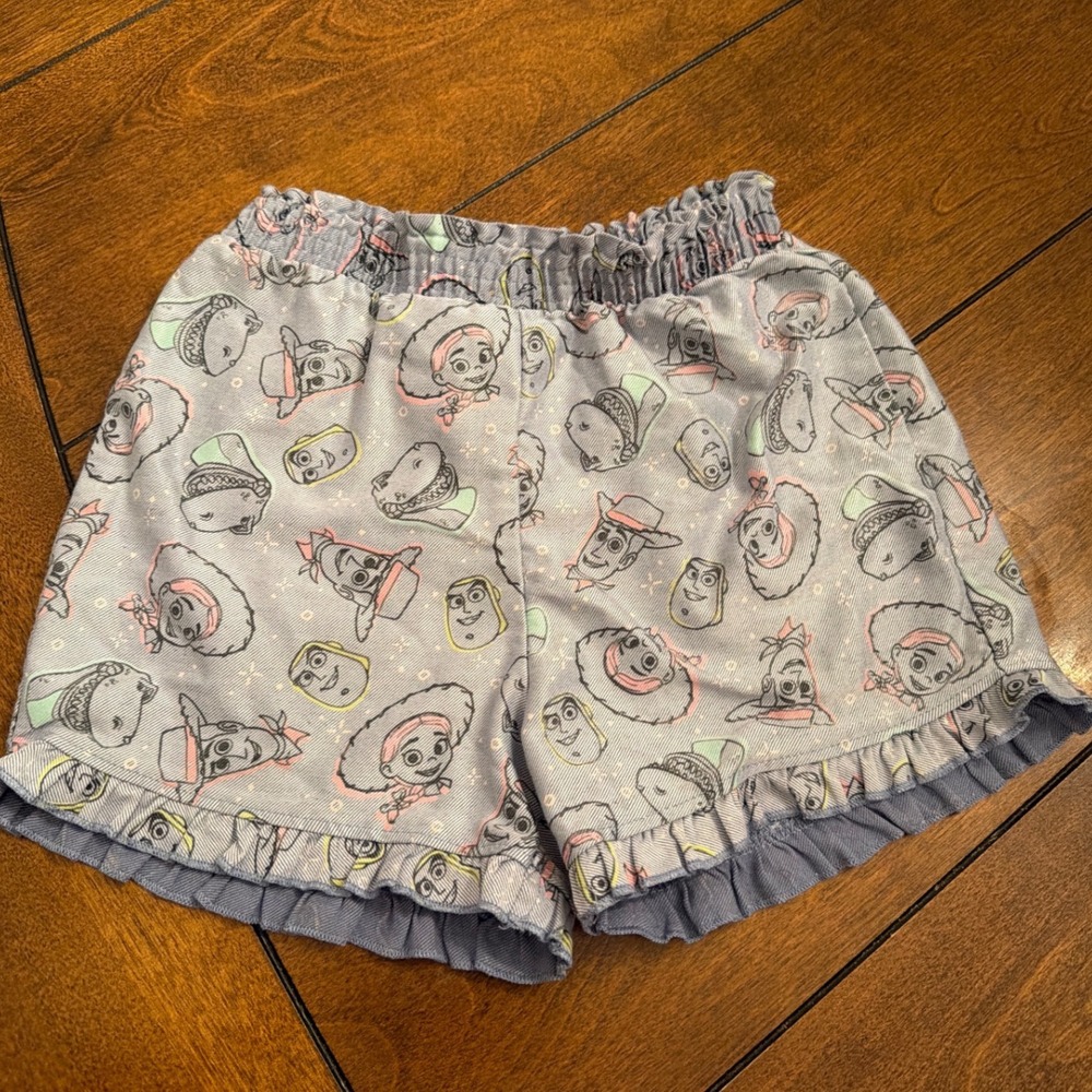 Disney Pixar Toy Story Girls Blue Ruffle Shorts Woody Buzz Jessie Size 5